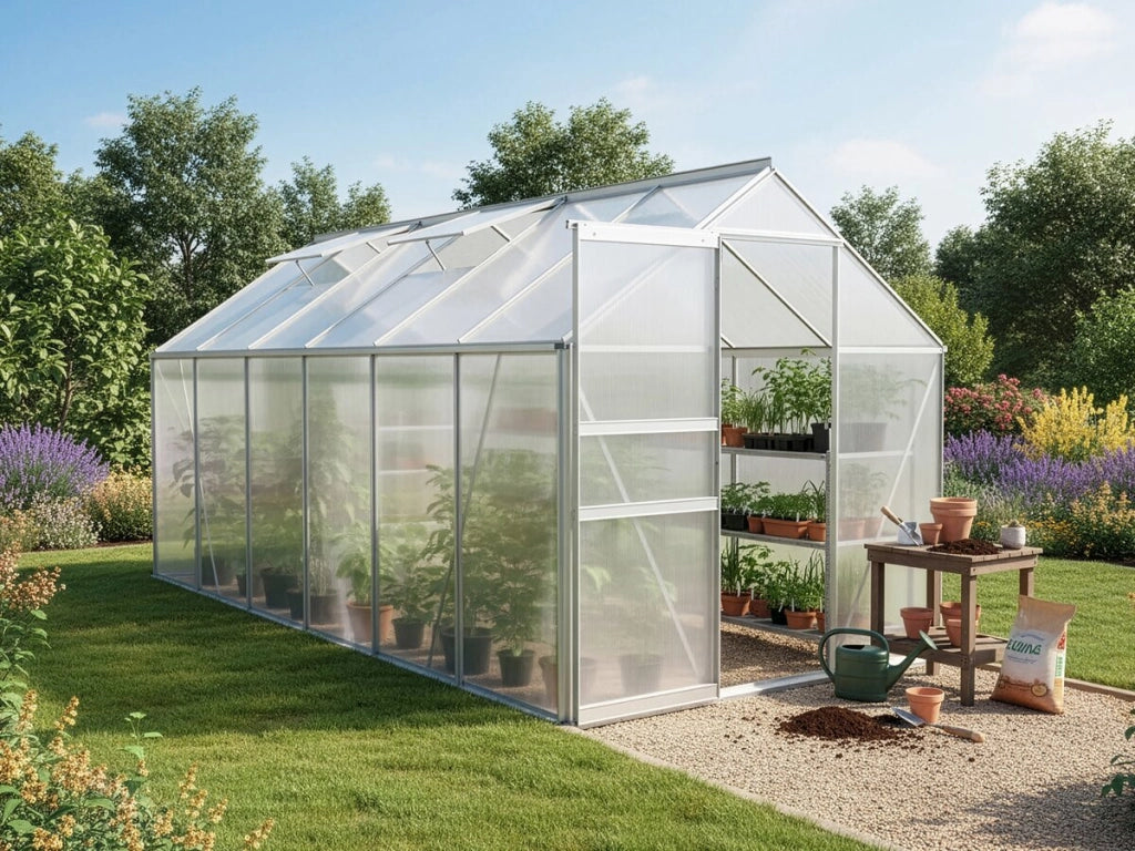 Serra da giardino in policarbonato 370 x 190 x 195 cm "Basilic" - 7,03 m² - Grigio