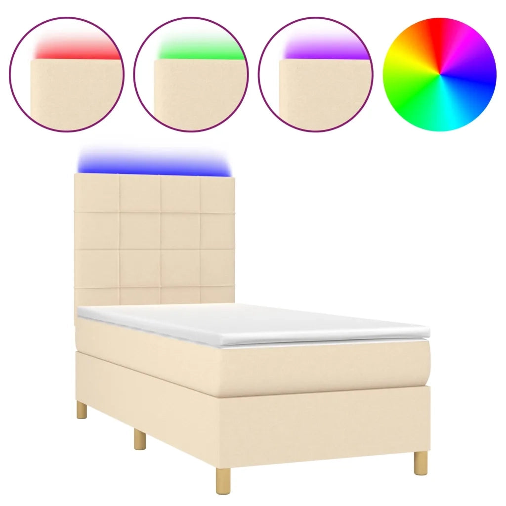 Letto a Molle con Materasso e LED Crema 90x200 cm in Tessuto cod mxl 65914