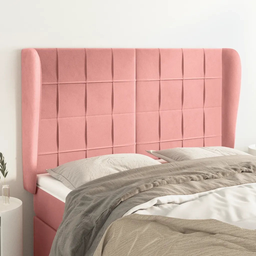 Testiera ad Orecchio-Testata con Orecchie Rosa 147x23x118/128 cm in Velluto 227197