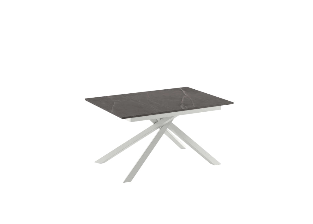 Tavolo Allungabile Pulse 25 Moderno con Piano in Melaminico Marmo Antracite Opaco e Struttura in Metallo Bianco - 140-190x90 cm