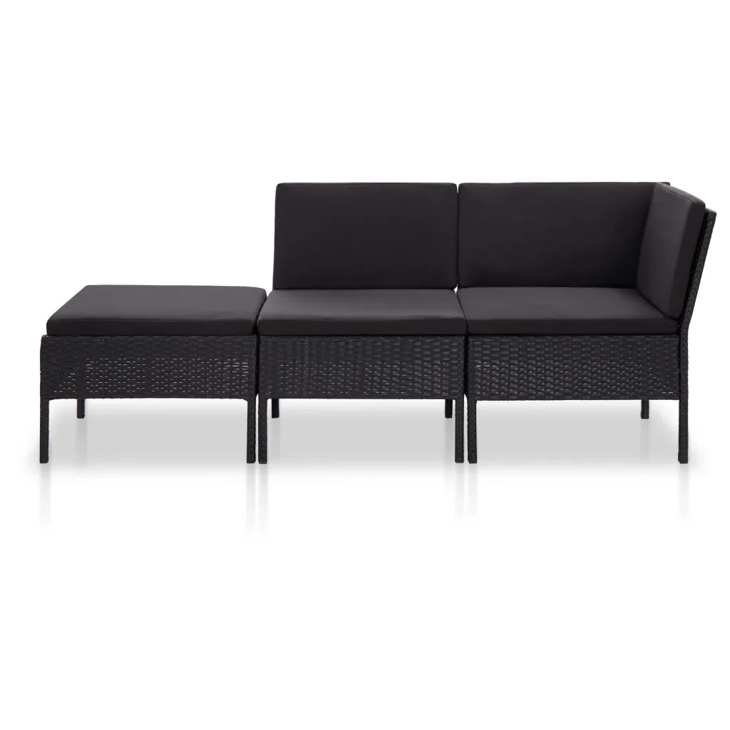 Set Divani da Giardino 3 pz | Set Salotto da Giardino con Cuscini in Polyrattan Nero