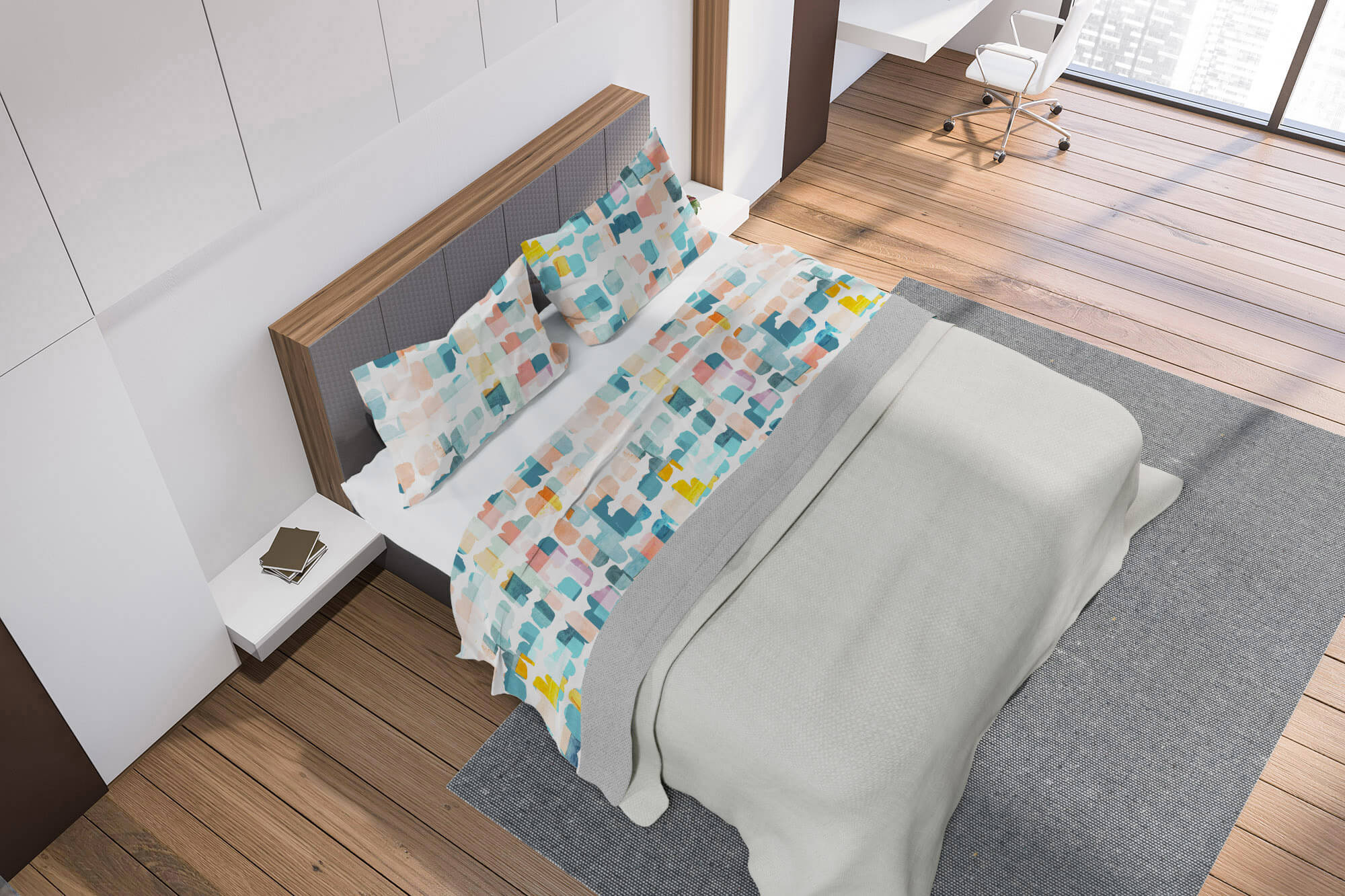 Set Lenzuolo Matrimoniale Sopra e Federe con Stampa Watercolor 06