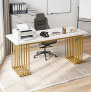 Scrivania moderna bianca e oro 180 x 79 x 78 cm