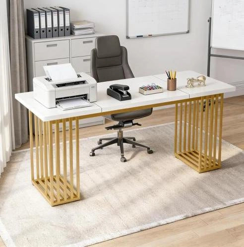 Scrivania moderna bianca e oro 180 x 79 x 78 cm