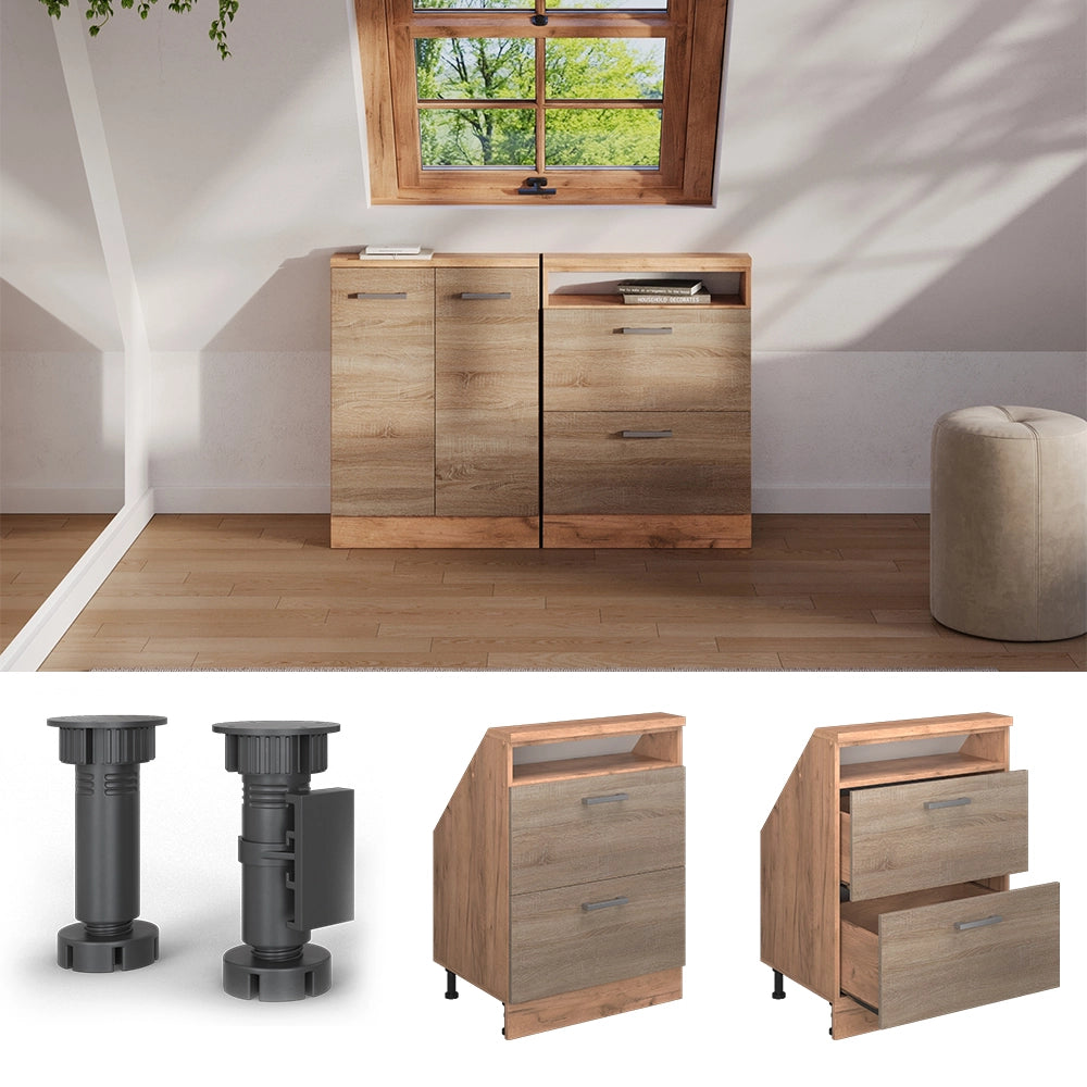 Mobile sottotetto Rion Sonoma/Rovere dorato con 2 cassetti Vicco