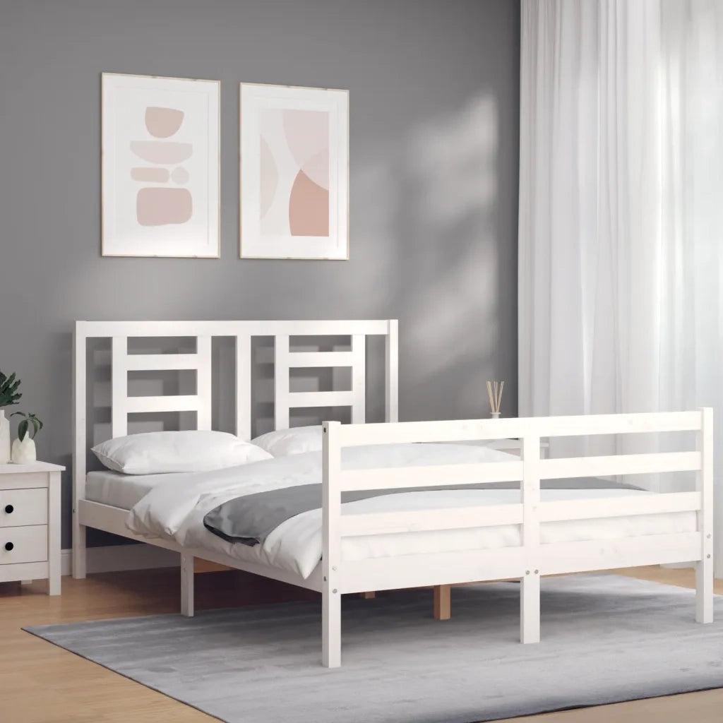 Giroletto con Testiera-Struttura Letto con testiera Bianco 120x200 cm in Legno Massello 184288