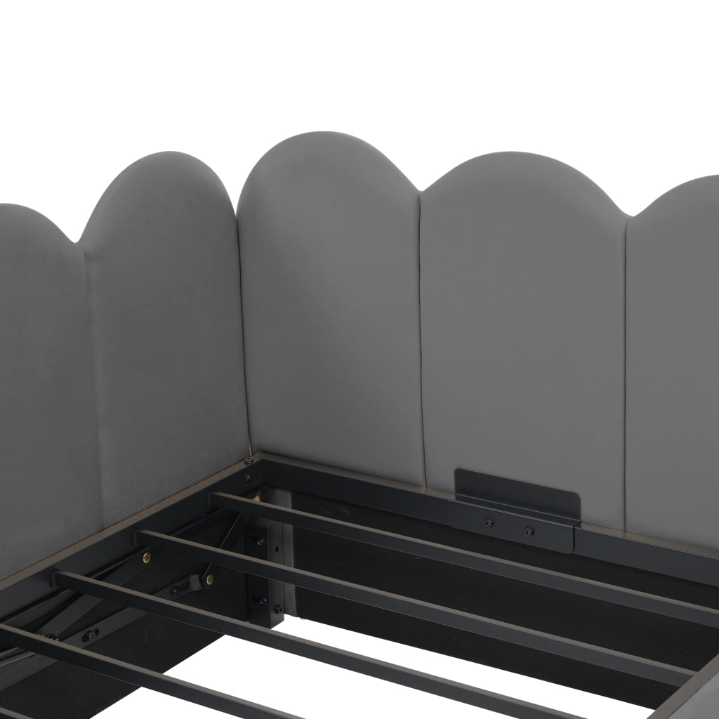 DESMIU Letto Singolo 90 × 190 cm con contenitore idraulico, in velluto, senza materasso, grigio