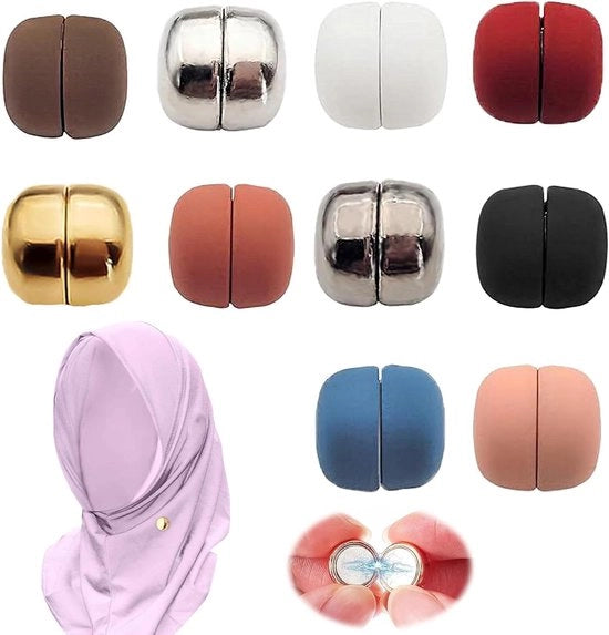 Set di 10 paia di magneti Hijab a doppia faccia | Magnete e fermagli colorati | Per hijabs, camicie, magliette e altro