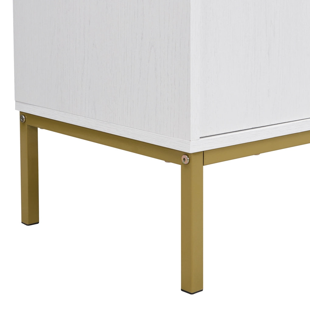Sideboard moderno bianco e oro in MDF con 4 porte, ripiani regolabili, per soggiorno e corridoio
