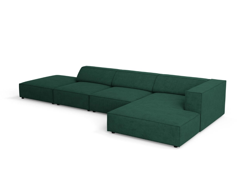 Cosmopolitan Design - Divano angolare destro "Arendal" 5 posti in ciniglia con effetto a coste verde bottiglia 