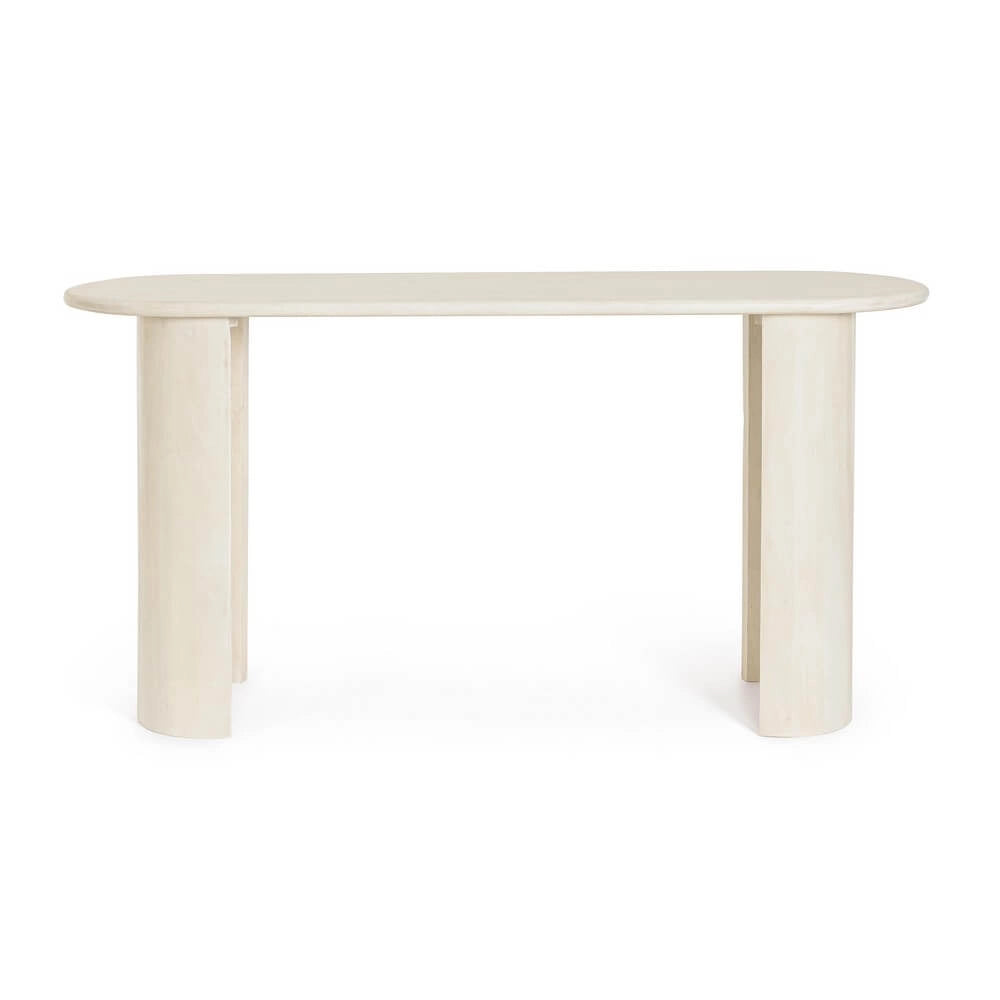 Consolle in Legno di Mango con Piano Ovale e Gambe Cilindriche - BRANCH