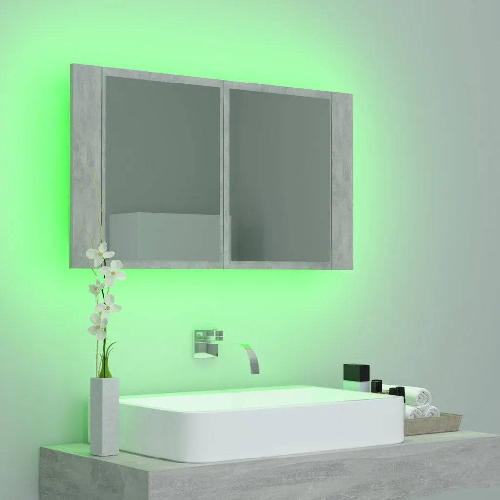 Armadietto a Specchio | Armadio da bagno con Luci LED Grigio Cemento in Acrilico