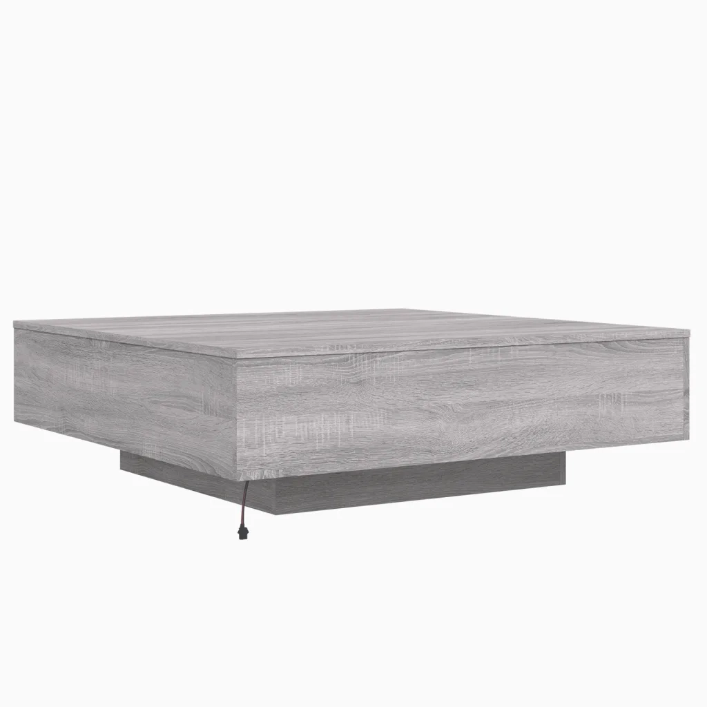 Tavolino da Soggiorno con Luci LED-Tavolino da Salotto-Tavolo Grigio Sonoma 100x100x31 cm