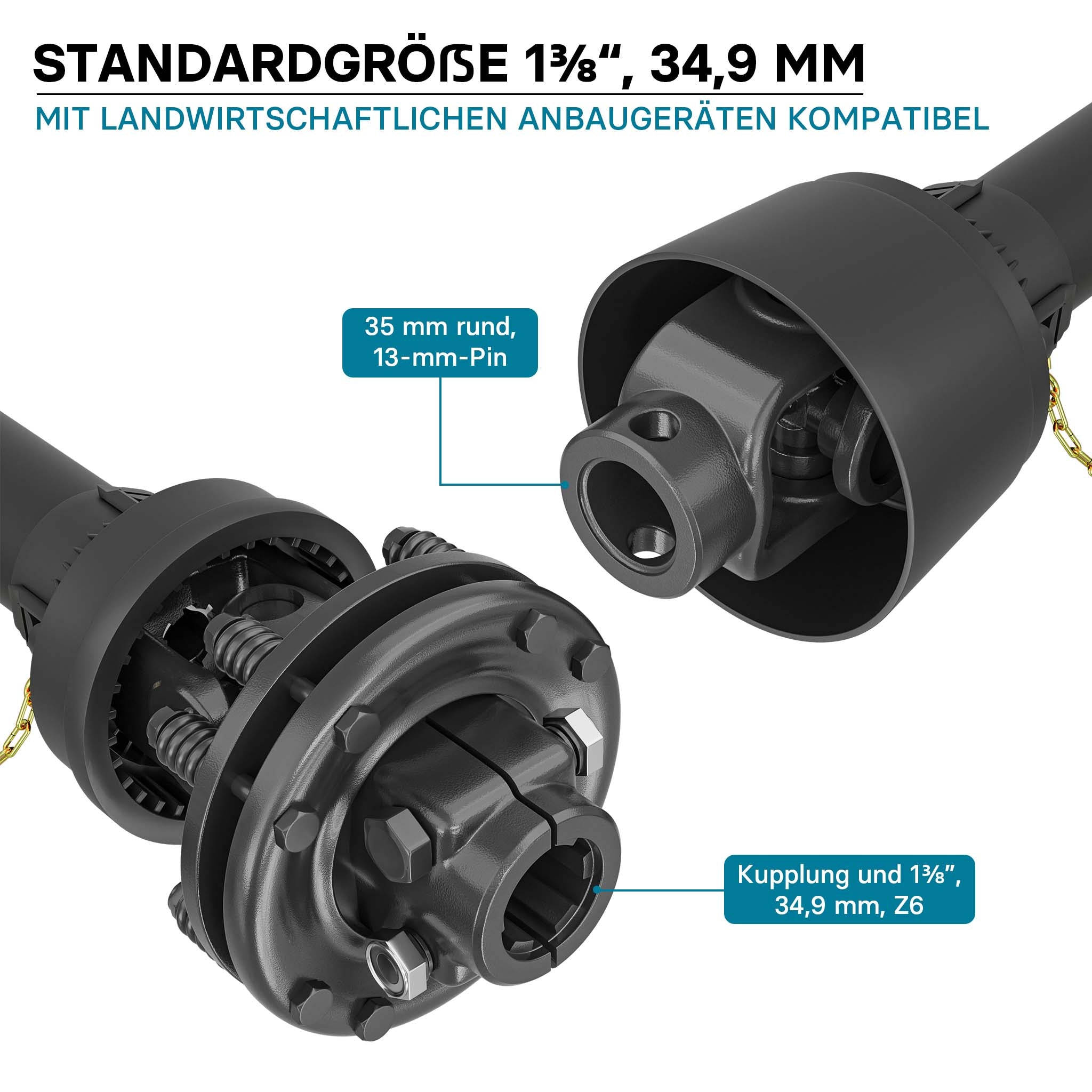 Albero cardanico T4 Giunto 1250-1375mm 460Nm 540rpm Cardano 40kW (55CV) 35mm rotondo 1 3/8" 6 denti