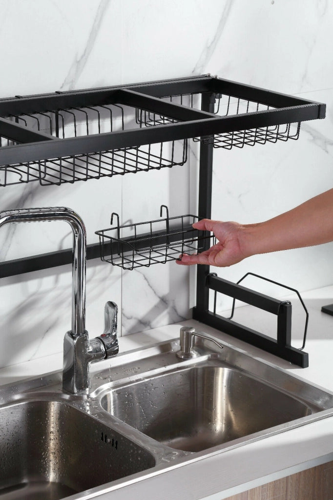 Sopra lavello Dish organizzer cucina scaffale cucina in acciaio colore nero - ZENCOCCO