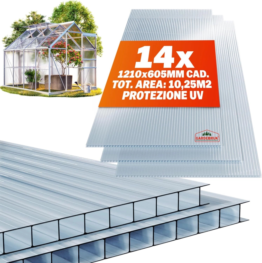 ® 14x Fogli Policarbonato Lastre Alveolari 4mm 121x60,5cm 10,3m² Pannelli Plastica Trasparenti Lastra Alveolare Pannello Copertura Tettoia