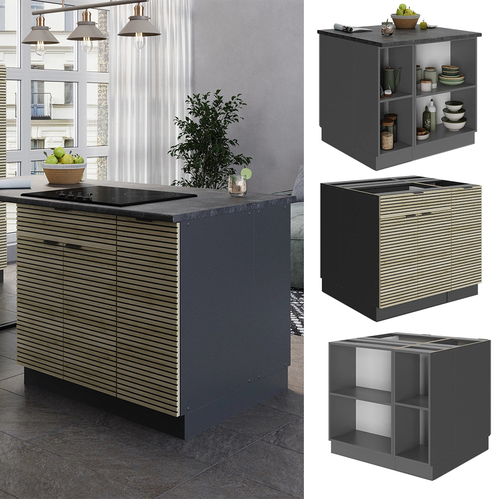 Isola cucina Fame-Line Pannello in quercia/Antracite 90 cm con cassetto, senza piano di lavoro Vicco