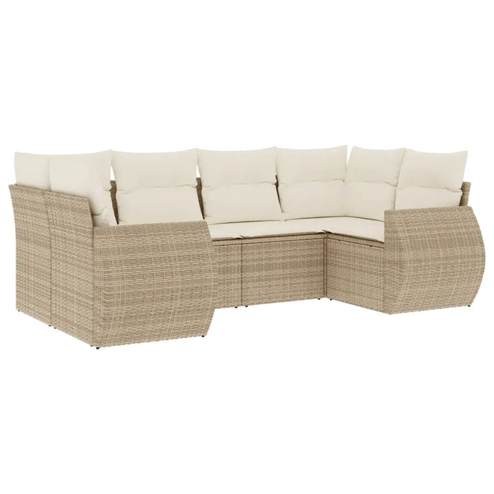 Set Divano da Giardino 6 pz con Cuscini Beige in Polyrattan