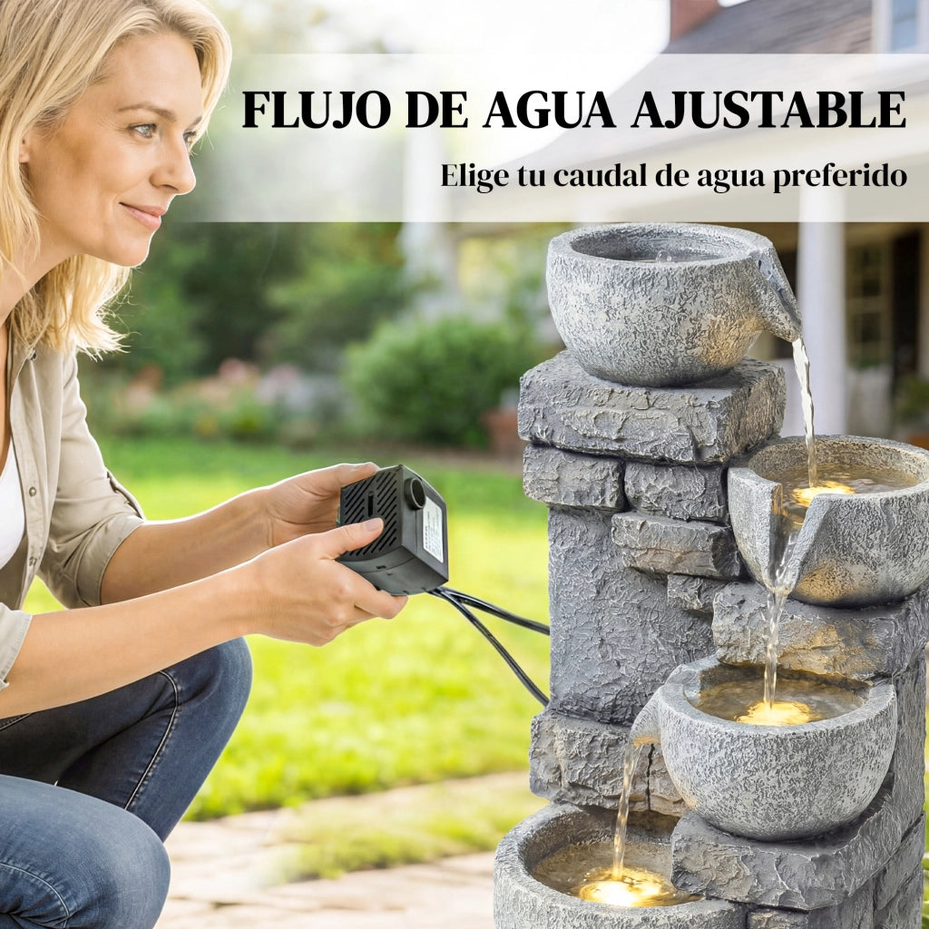 Fontana da Giardino a 4 Livelli con Luce LED ¨C zephmum ¨C Grigio