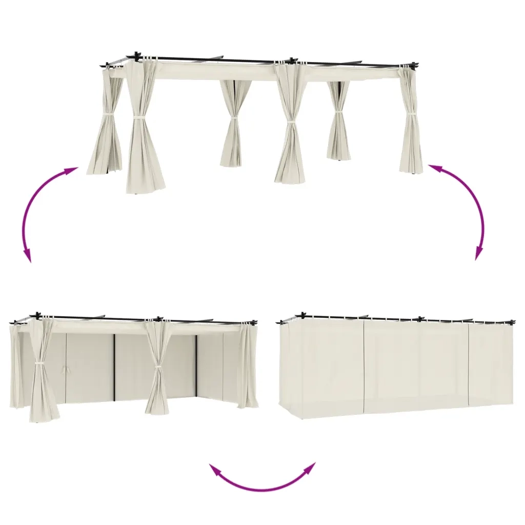 vidaXL Gazebo con Tende Crema 6x3 m in Acciaio