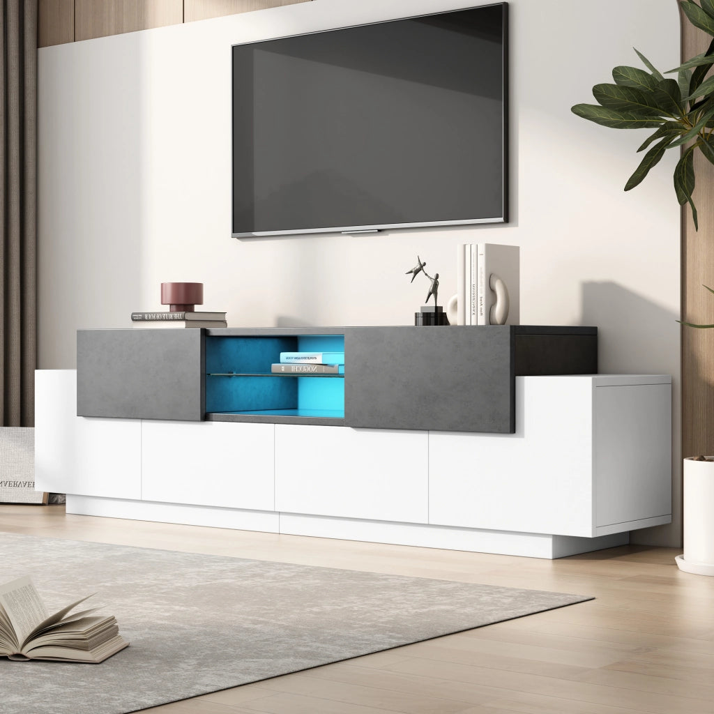 Mobile TV con 2 cassetti; 4 ante e 3 vani; LED - per soggiorno - 180x40x45 cm - bianco e grigio