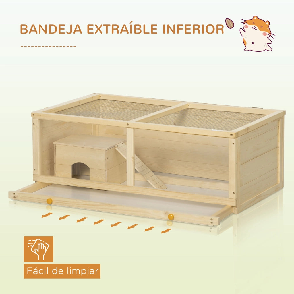 Gabbia per criceti in legno ¨C Xylo ¨C naturale con tetto apribile e vassoio estraibile 100x58x38 cm