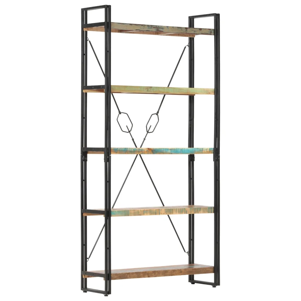 Libreria a 5 Ripiani 90x30x180 cm in Legno Massello di Recupero cod mxl 14387