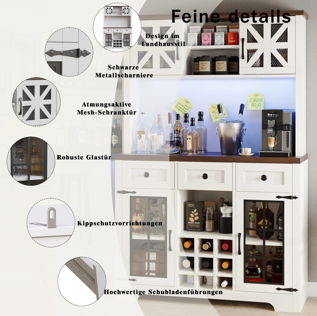 Armadio alto da cucina bianco con LED smart e portabottiglie