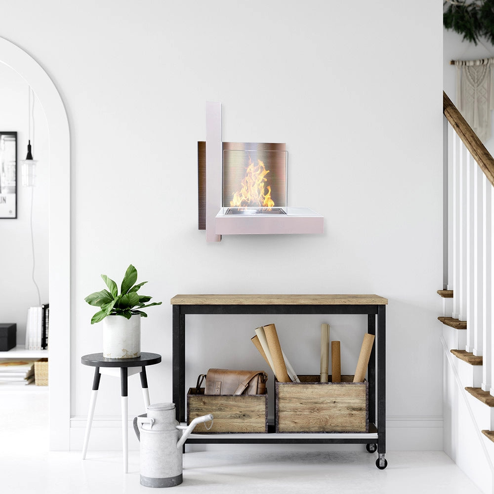 Camino a Bioetanolo da Parete 65x23x75 cm Vienna Bianco Lucido