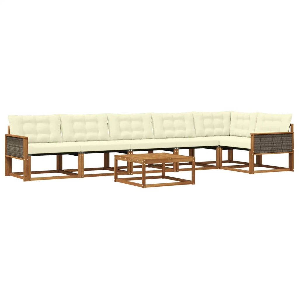 Set di divani da esterno con cuscino 7 pcs Naturale e Crema
