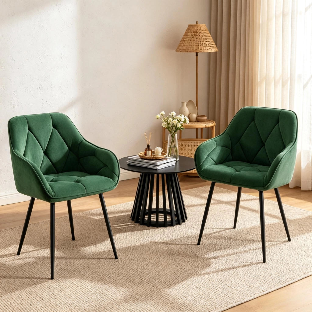 Set 2 sedie da pranzo moderne in velluto verde scuro con schienale ergonomico