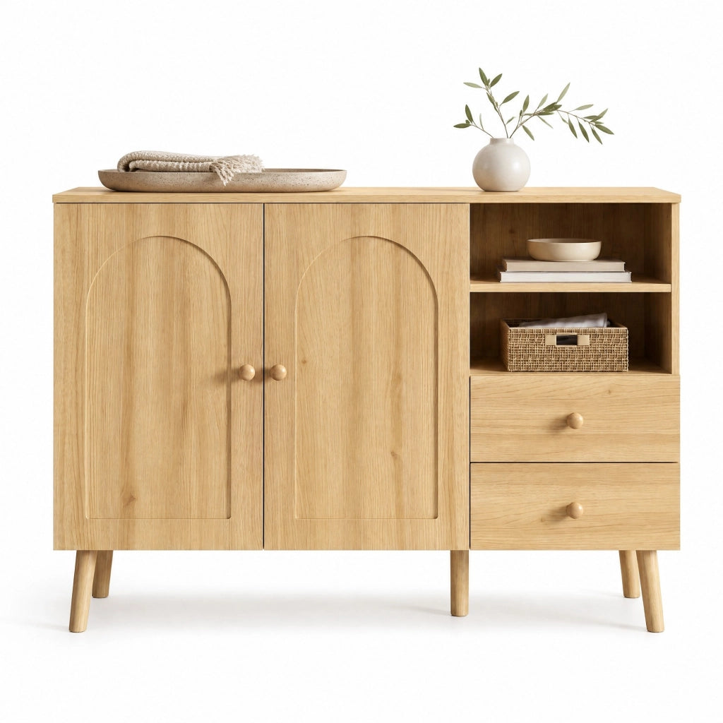 Sideboard naturale 118x35x82 cm con 2 ante e 2 cassetti