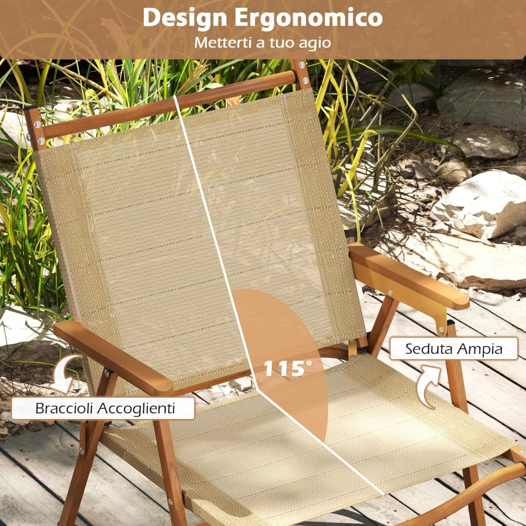 Set di 2 Sedie da Campeggio Pieghevoli, Sedie da Spiaggia Leggere con Telaio in Alluminio, Sedie da Giardino Portatili con Braccioli per Esterni, Portata 180 kg