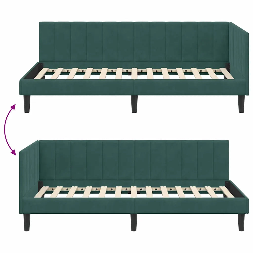 Cornice del letto ad angolo Verde Scuro 90 cm x 200 cm Velluto 42016350