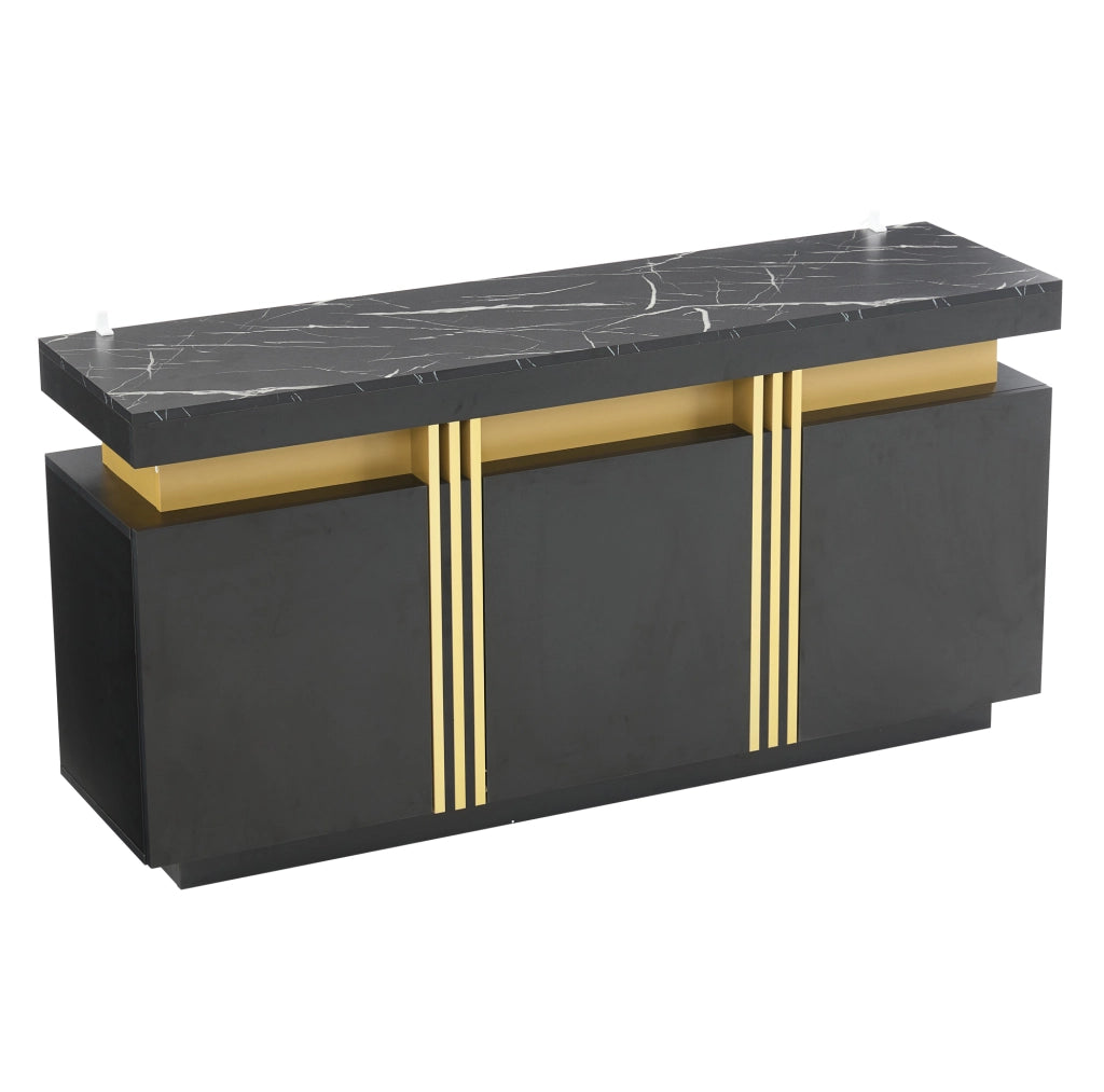 Credenza 140x38x70 cm nera e oro in pannello truciolare, 3 ante
