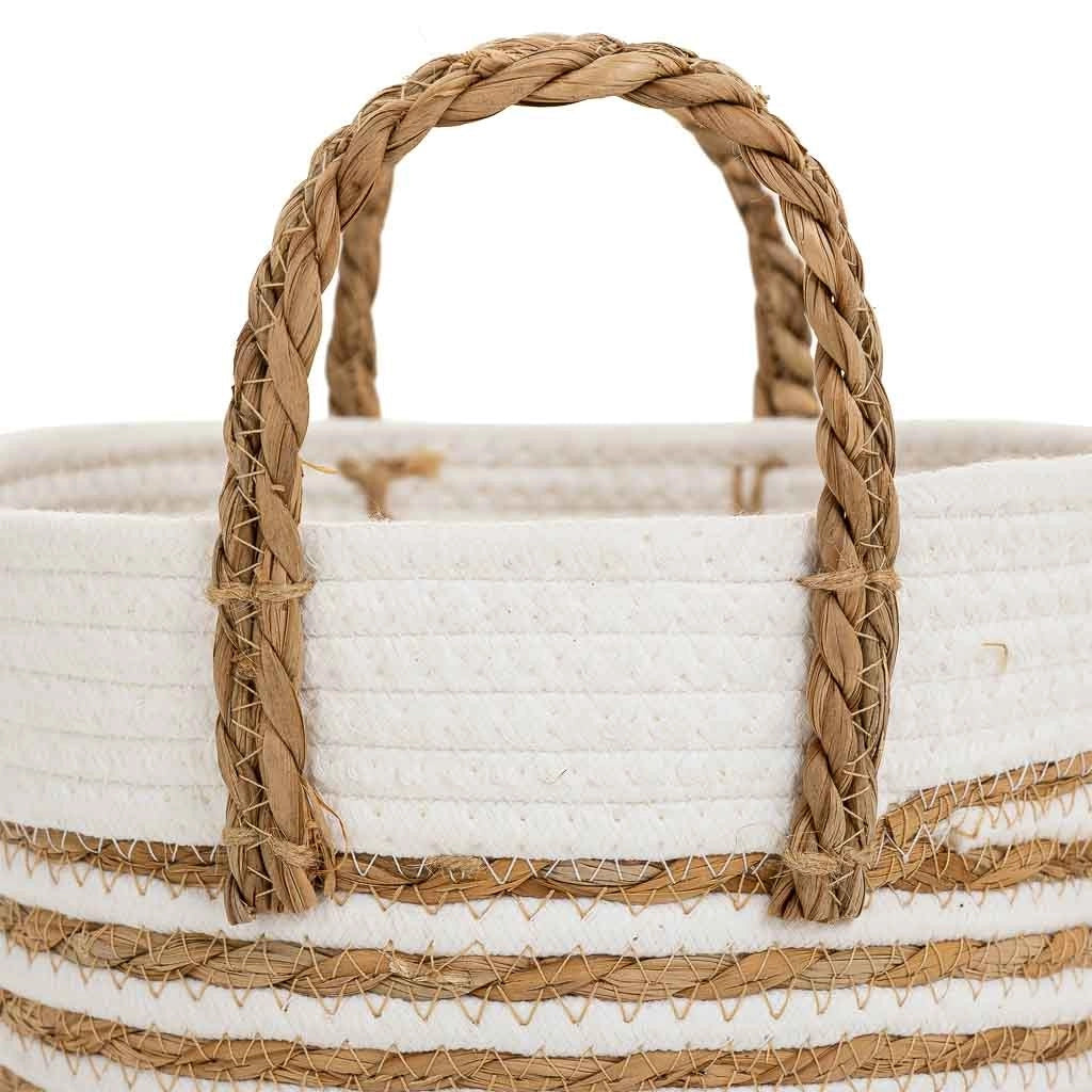 Cesto in fibra naturale e cotone bianco D24x20/28,5