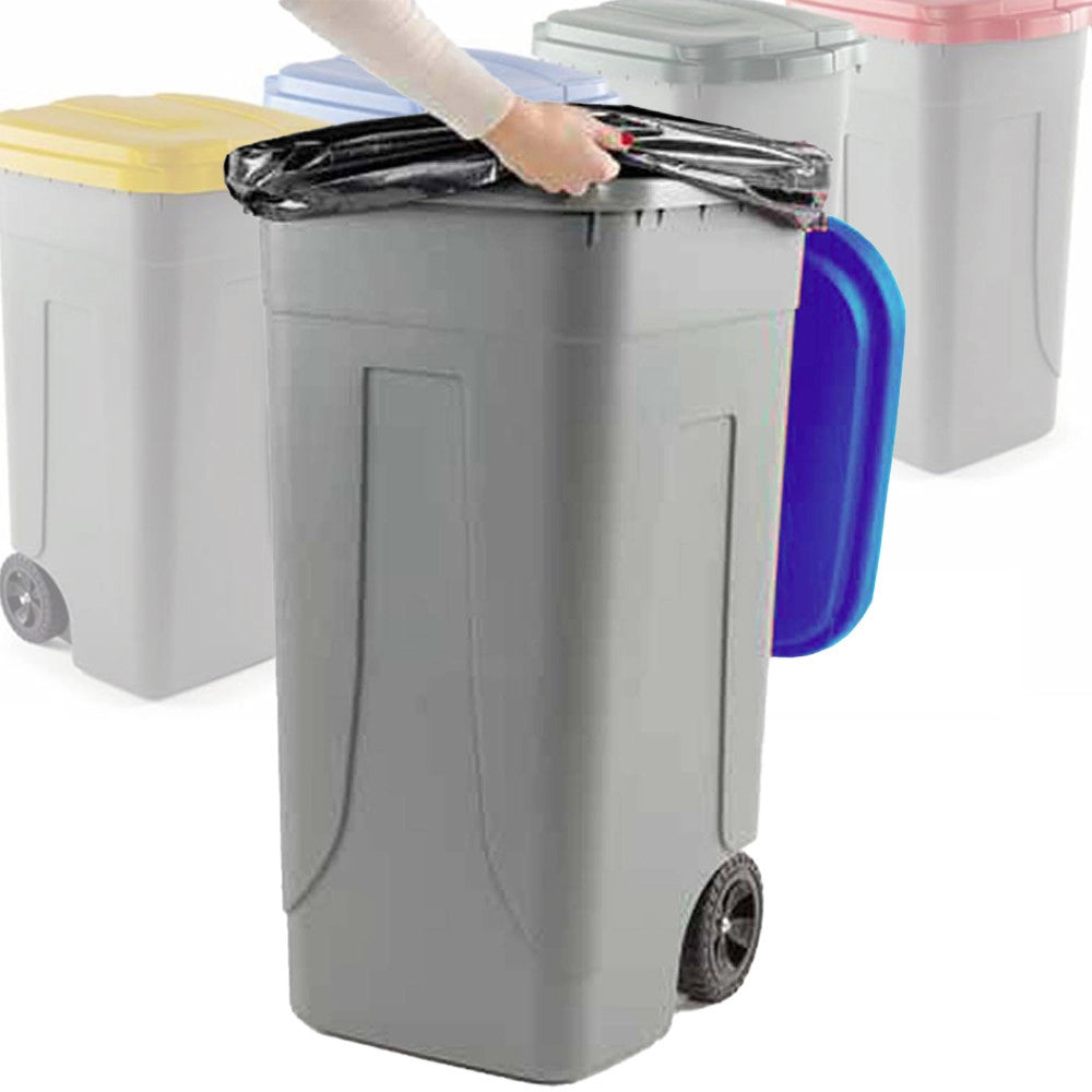 Trade Shop - Bidone Raccolta Differenziata 100 Litri Con Coperchio Colorato E Ruote 1 Solo Pz -