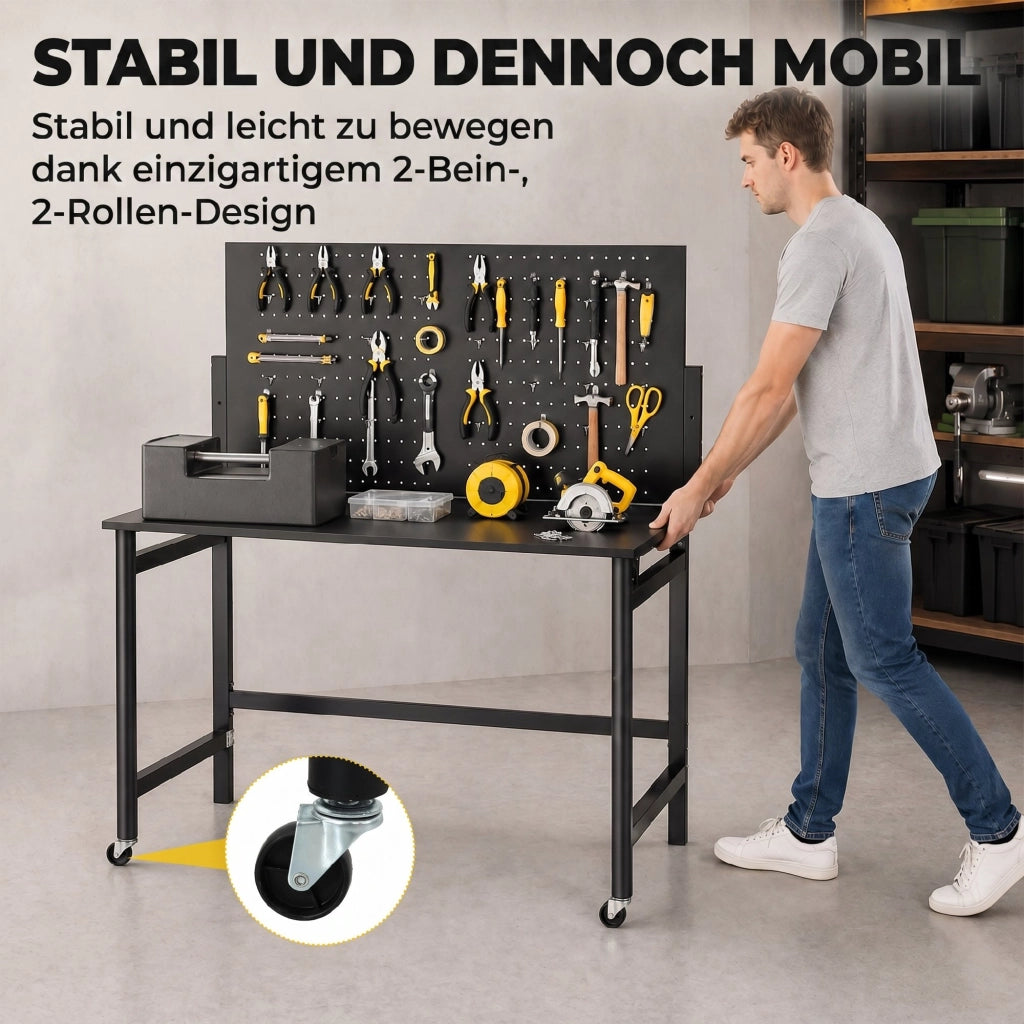 Banco da lavoro mobile pieghevole con pannello forato ¨C zephmum ¨C nero