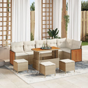 Set di divani da giardino  10 pezzi con cuscini Beige in Polyrattan Legno di Acacia