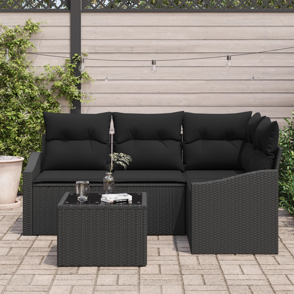Set di Divani da Giardino in 5 Pezzi con Cuscini Beige Polyrattan