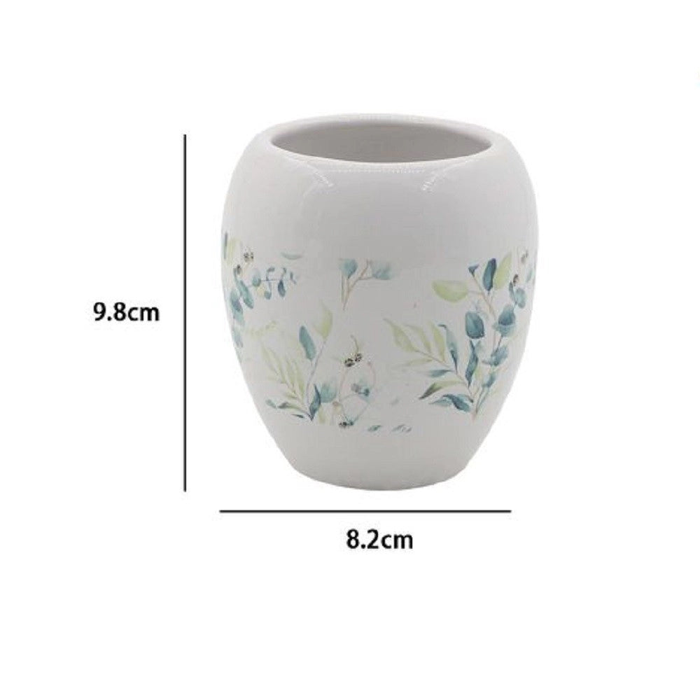 Trade Shop - Bicchiere Portaspazzolino Spazzolini Decorato Fiori Foglie Accessori Bagno 87050 -