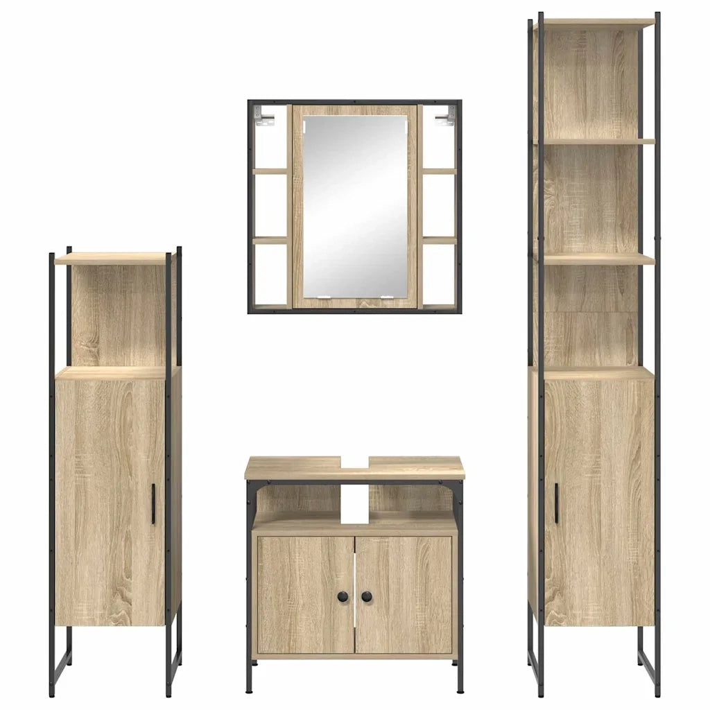 vidaXL Set di mobili per il bagno con lo scaffale 4 pcs rovere sonoma