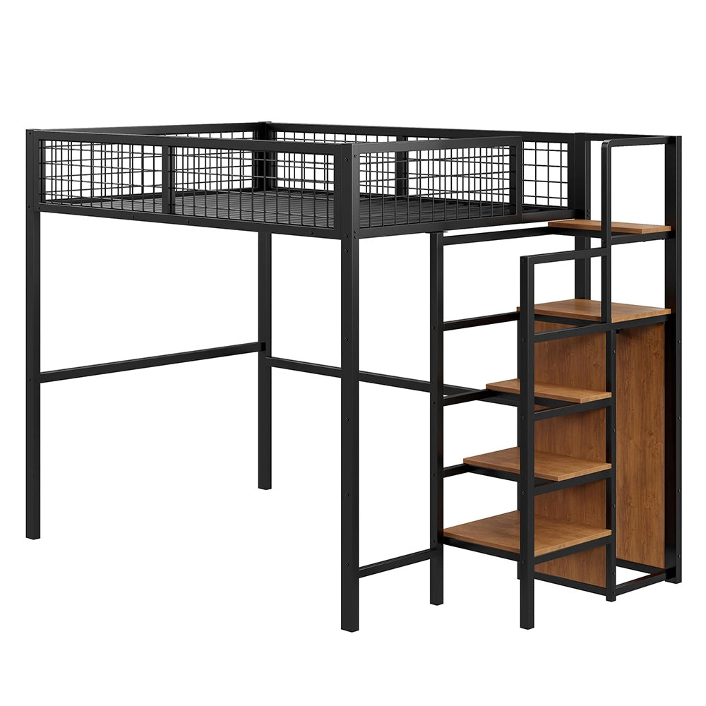 Letto mezzanino bambini 140x200cm - Xylo - nero, scaffalatura