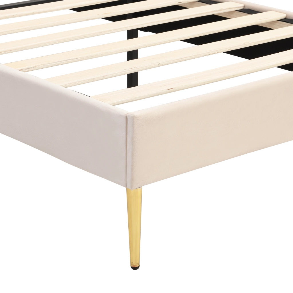 Letto imbottito matrimoniale 90x200 cm in velluto beige con testiera regolabile e rete a doghe