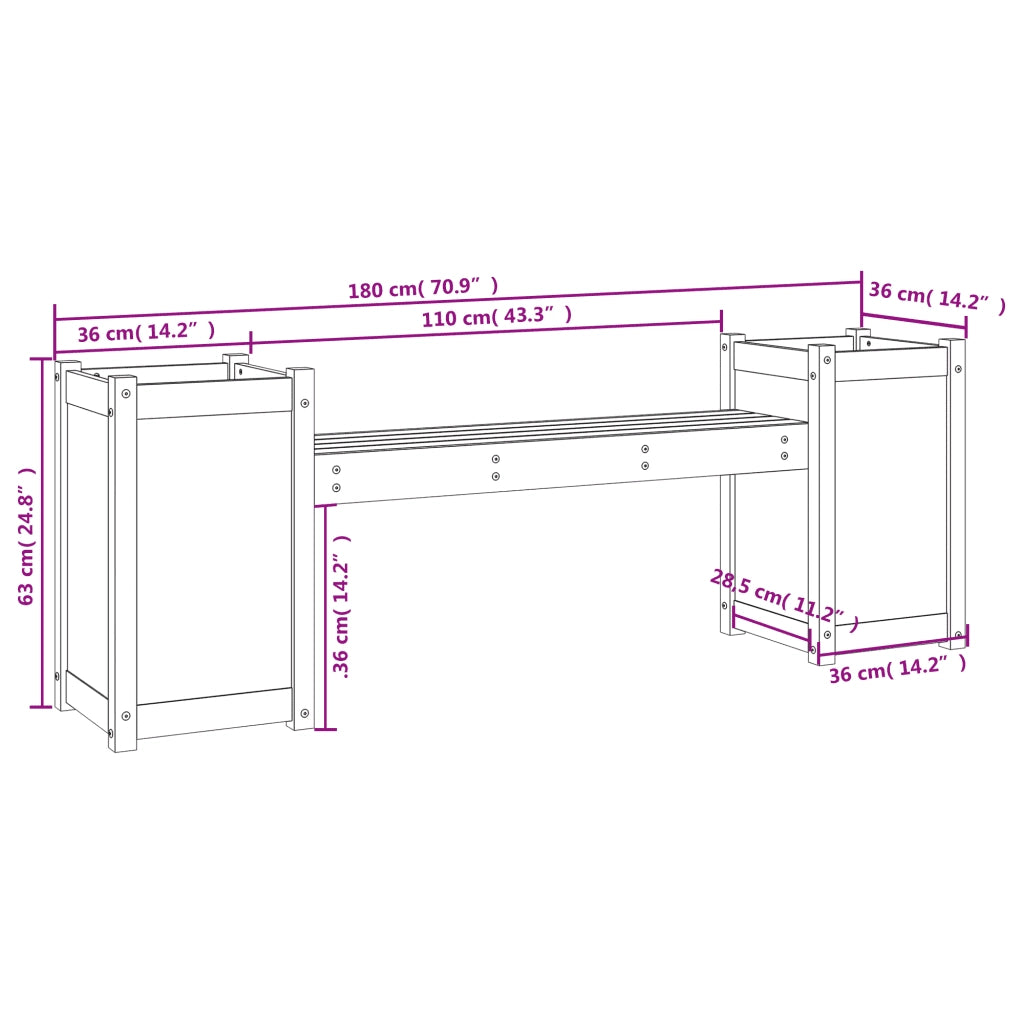 Panca da Giardino | Panchina Fioriera Marrone Ambra 180x36x63cm Legno Massello Pino