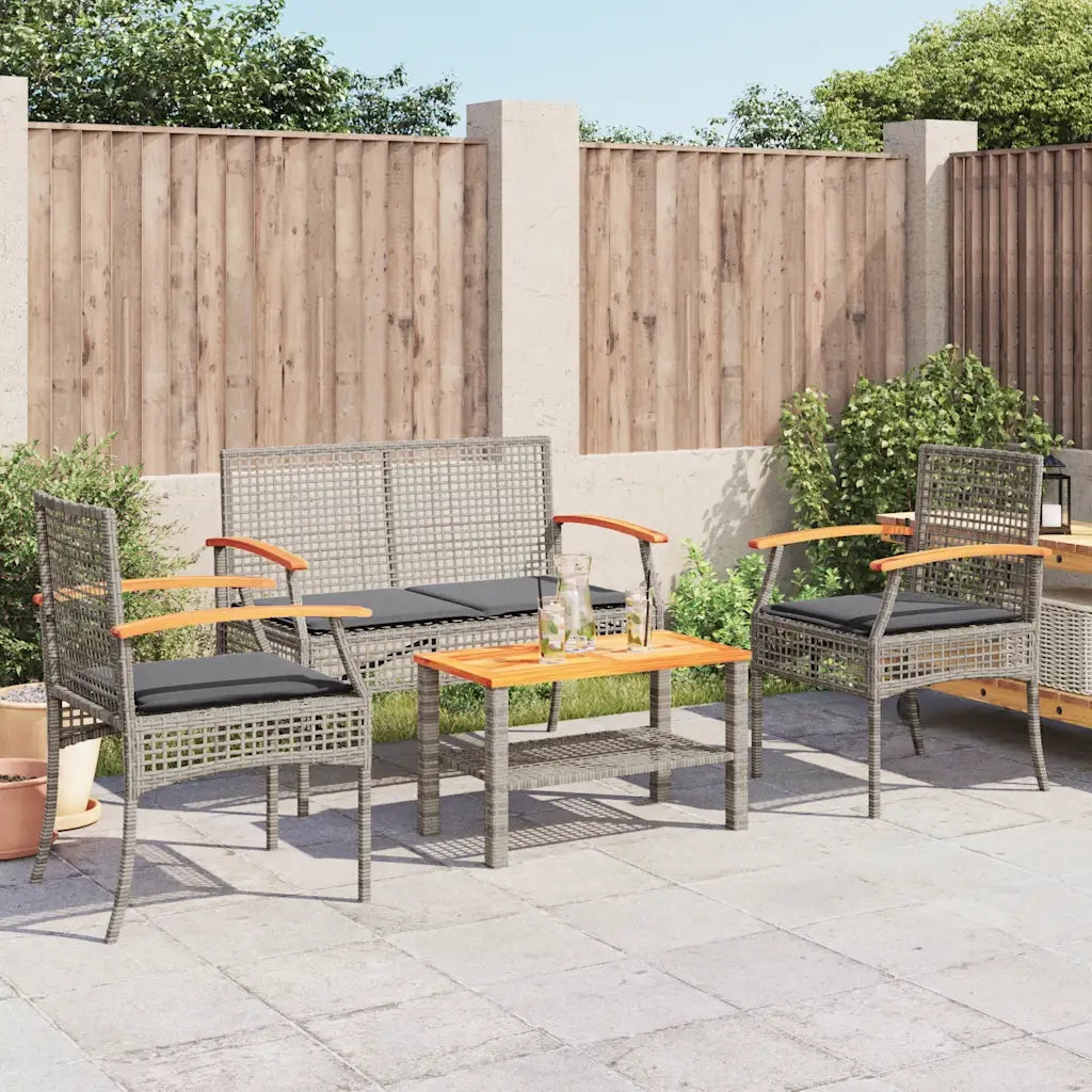 Set Divani da Giardino 4 pz | Set Salotto da Giardino con Cuscini in Polyrattan Grigio