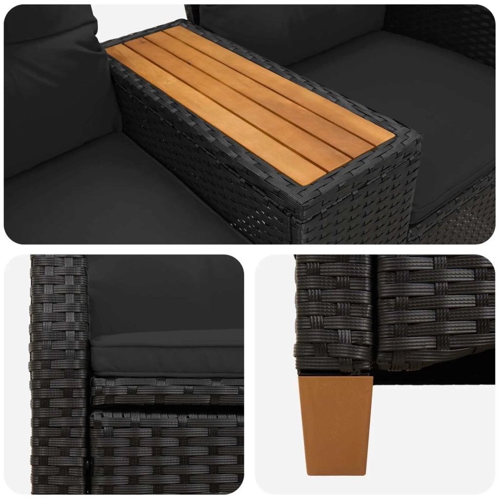 Panchina reclinabile con tavolo Nero 126 x 65 x 112 cm