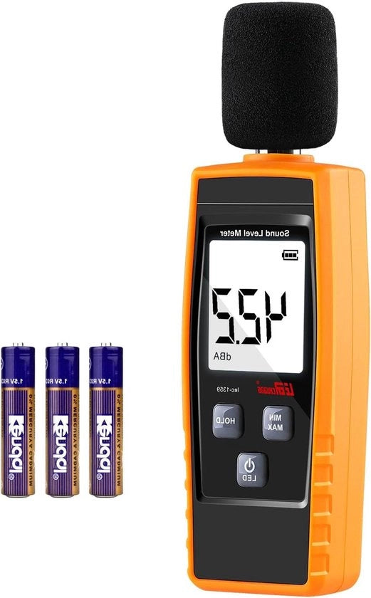 Misuratore decibel portatile - rilevatore di livelli di rumore digitale - gamma di rumore 30-130 dB (A) - tester di controllo del rumore con batterie