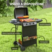 Barbecue a Gas con 4 Bruciatori Indipendenti e Coperchio con Termometro, 108x54x97 cm, Nero