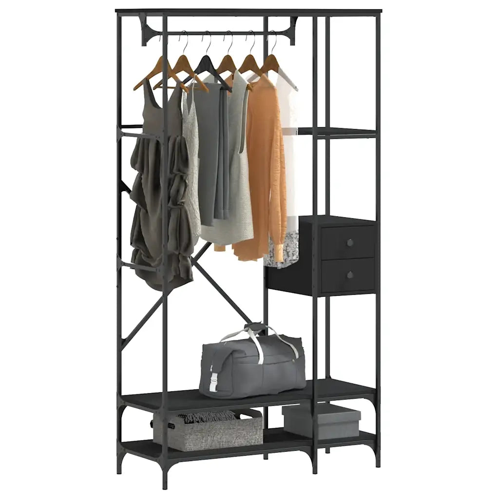 Appendiabiti con Scaffali Nero in Legno Multistrato CFW2899924